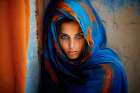 Close-up face of Moroccan woman. AI Generated. Art Print